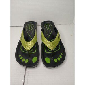 Aerosoft Womens Glitter Green Flip-Flops Size 41 9.5 Black & Green Comfort Sanda